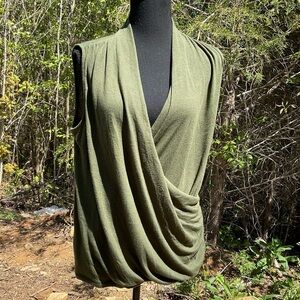 41 Hawthorn top. Olive green. Size 1X. faux wrap/rooshing.